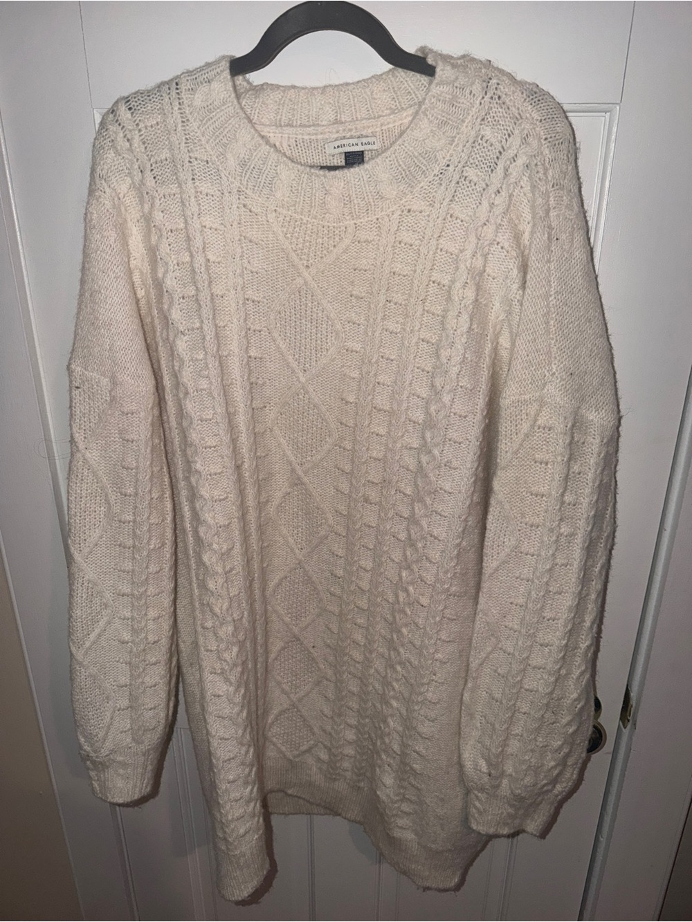 American Eagle Outfitters Cream Cable Knit Crewneck Sweater